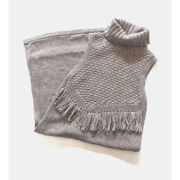 NOMAD by MORGAN CARPER Fringed Gray Sleeveless Tunic Sweater Dress TurtleNeck M - Picture 16 of 16